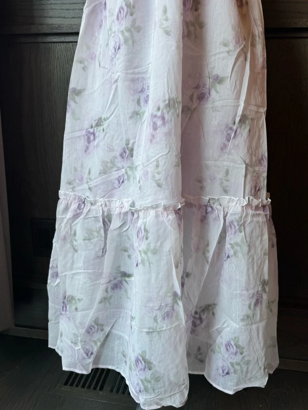 Whimsical Lavender Floral Off-Shoulder Maxi Dress with Smocked Bodice NWT XL - Picture 9 of 10